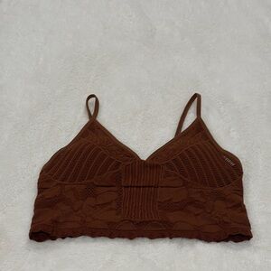 Buckle Brown Ribbed Knit Bandeau Top